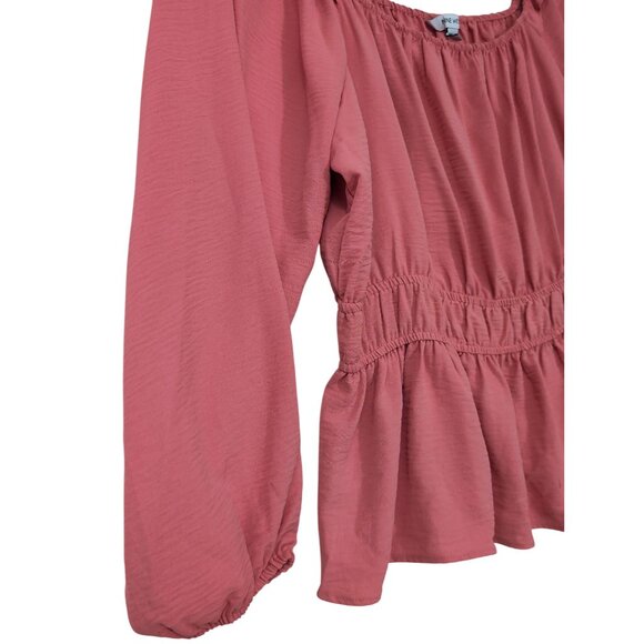 Nine West Top Blouse Womens XXL‎ Coral Peplum Long Sleeve Square Neck Twill - Picture 3 of 11